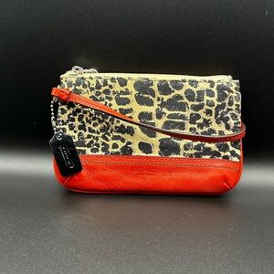 Coach Cheetah Print Wristlet with Red Leather Trim